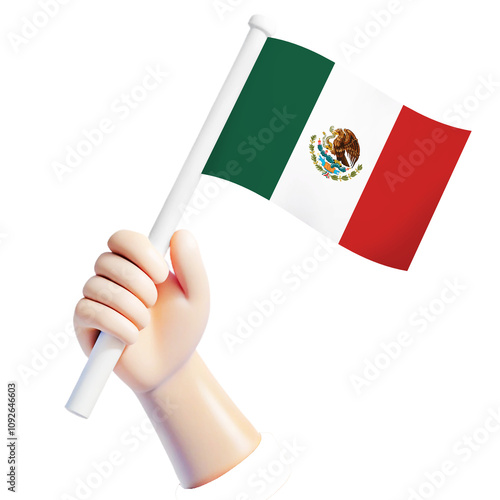  hand waving Mexico flag illustrator country  support 3d cartoon style illustration