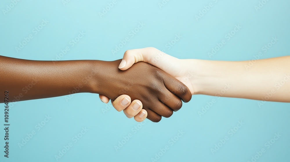 Two hands of different skin tones shaking. Two hands of different skin tones shaking.