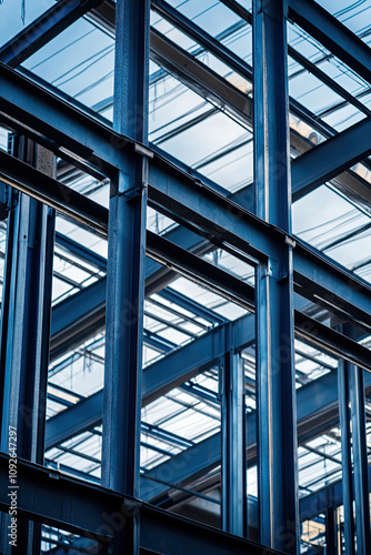 Steel framework of an industrial factory building in early stages photo