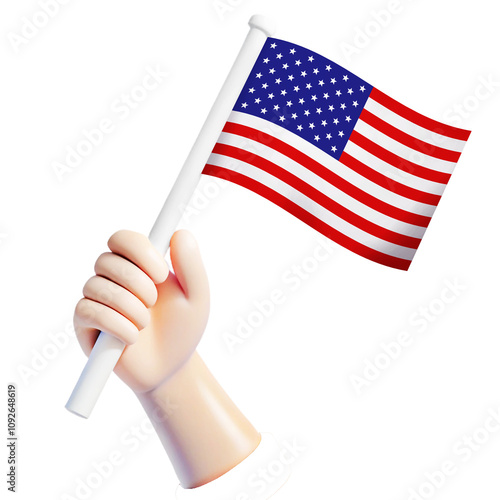  hand waving United States of America  flag illustrator country  support 3d cartoon style illustration