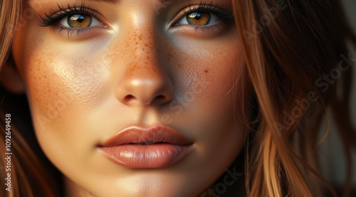 Close-up of a young woman with freckles