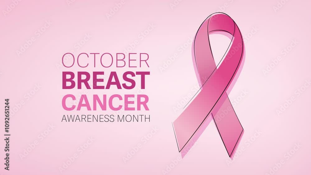 Breast cancer awareness background with pink ribbon and text, motion graphic design 