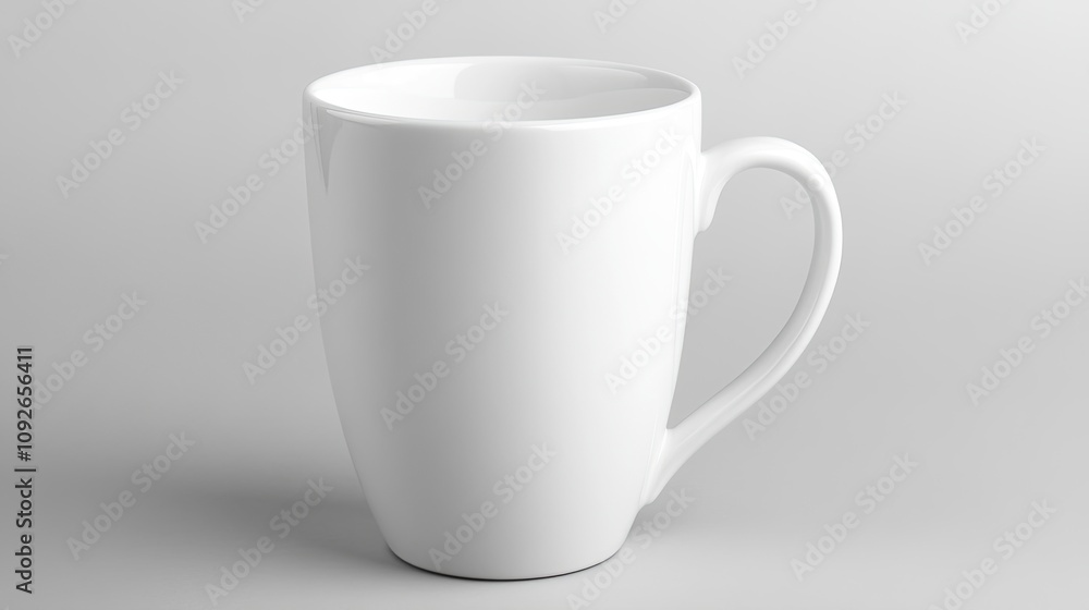 White ceramic mug on isolated light grey background. White ceramic mug on isolated light grey background.