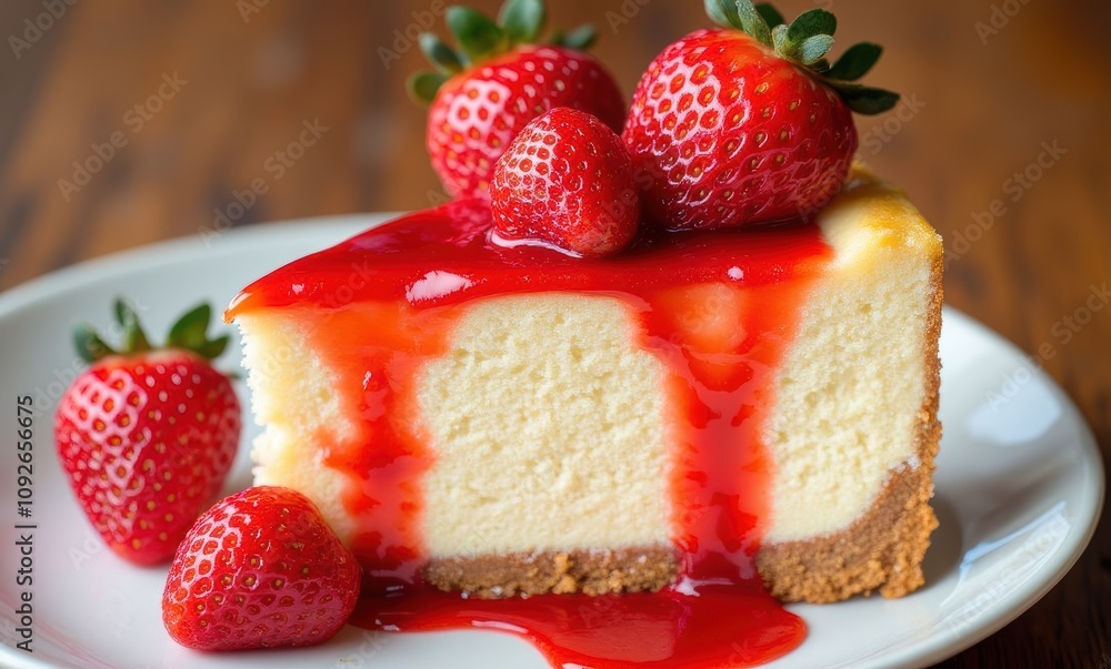 Delicious cheesecake slice with strawberries Delicious cheesecake slice with strawberries