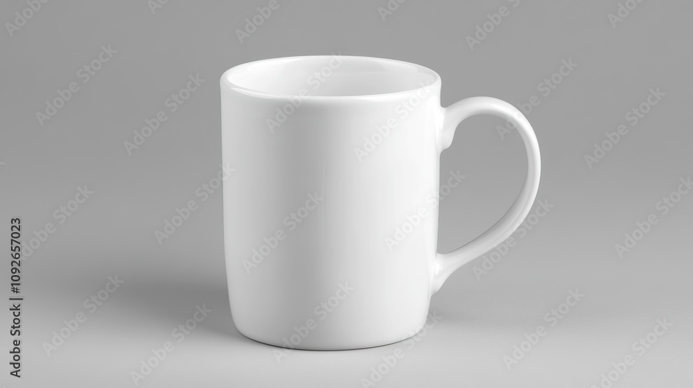 White ceramic mug on isolated light grey background. White ceramic mug on isolated light grey background.