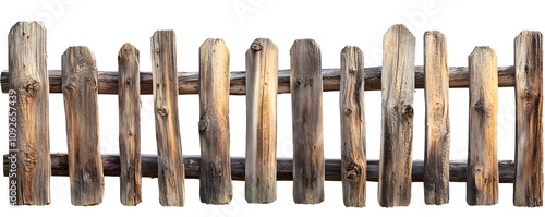 Weathered Wooden Fence Section with Multiple Rails