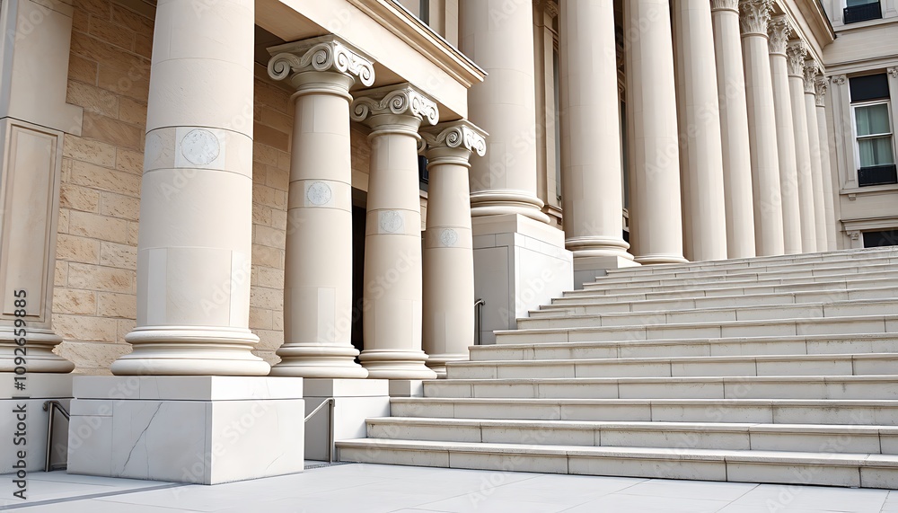Obraz premium Stone pillars row and stairs detail. Classical building facade.