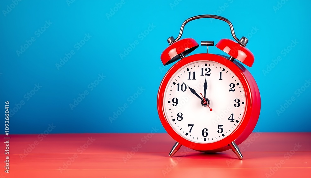 Red alarm clock on blue background. Red alarm clock on blue background.