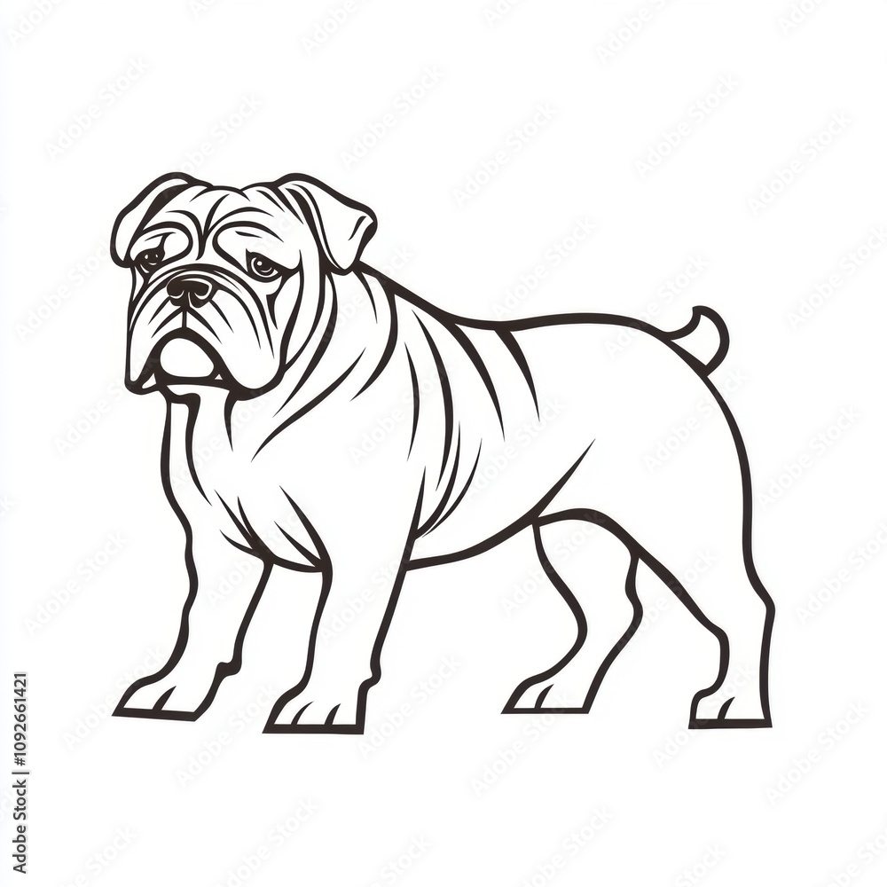 Black and white illustration of a bulldog featuring intricate details, showcasing the breed's stocky build and distinctive wrinkled features in a bold and elegant design. Black and white illustration of a bulldog featuring intricate details, showcasing the breed's stocky build and distinctive wrinkled features in a bold and elegant design.