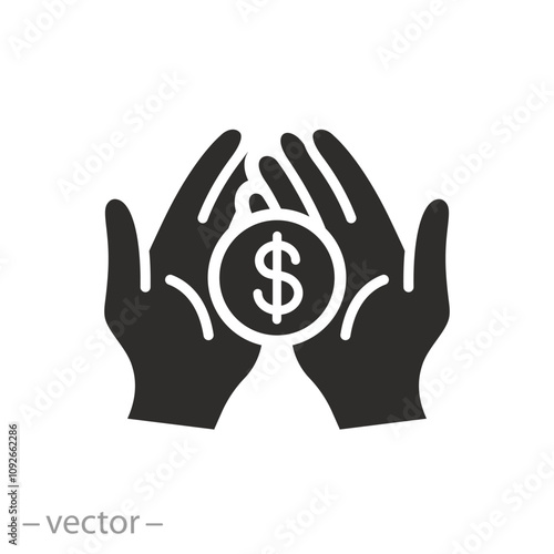 cashback or financial donate, salary money in hands icon, refund dollar coin, concept cash back, flat vector illustration