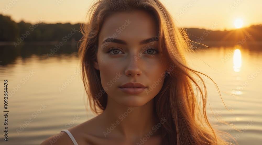 Sunset portrait of a young woman Sunset portrait of a young woman