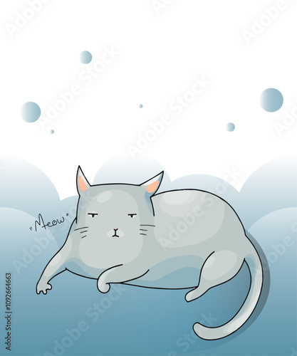 Cute cats from a set of vector cartoon characters in different poses. Postcard, logo, decor for printing.