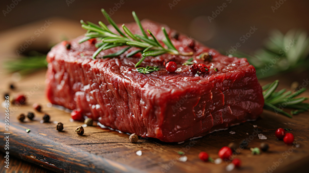 Piece of sliced raw pork meat on a wooden table close-up Piece of sliced raw pork meat on a wooden table close-up