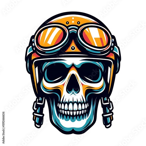 A stylized skull wearing a vintage aviator helmet and goggles.