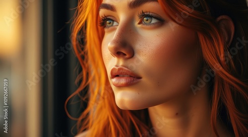 Profile of a female with striking red hair