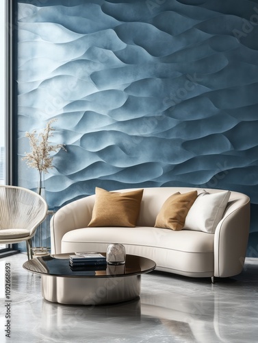 Modern Living Room Interior Design with Wave Wall