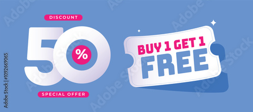 Buy 1 get 1 free and discount special offer design template