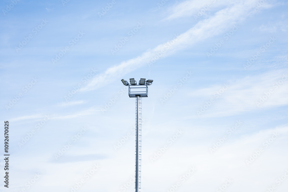 Tall stadium floodlight under a clear blue sky Tall stadium floodlight under a clear blue sky