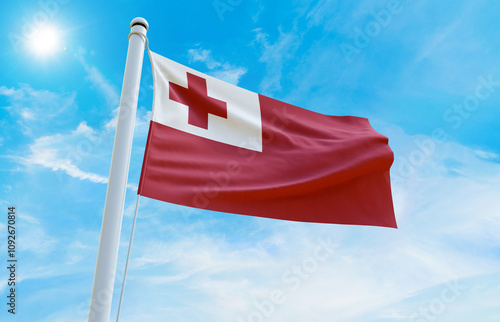 Tonga Flag Photo, High-Quality Image of Tonga Flag. Waving TongaFlag photo