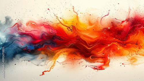 Vivid Abstract Fluid Art in Vibrant Red, Orange, Blue, and Yellow Tones photo