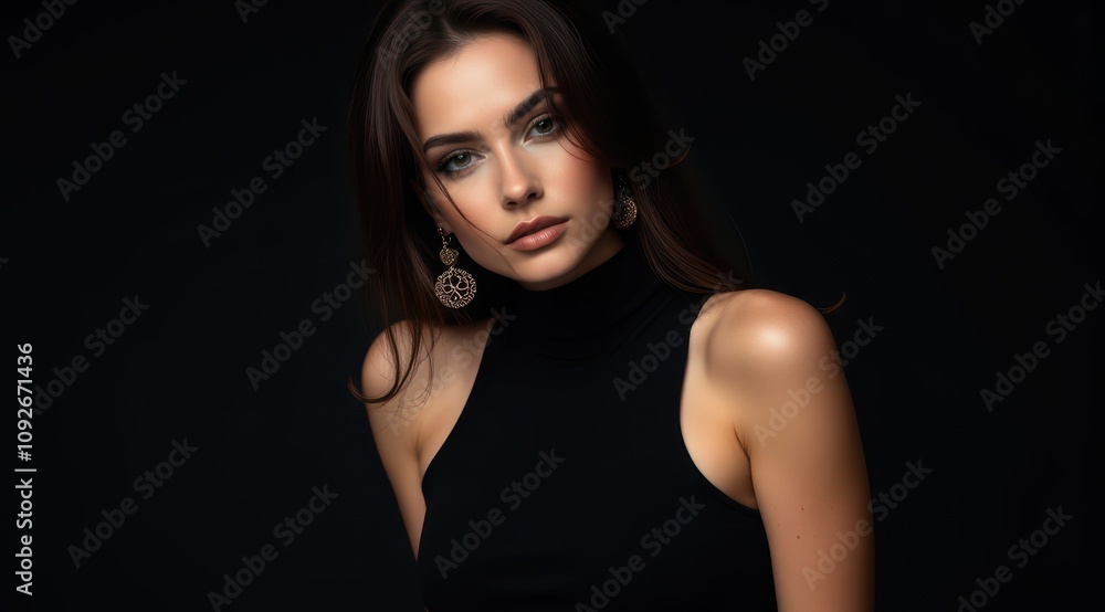 Elegant woman with long hair in black Elegant woman with long hair in black