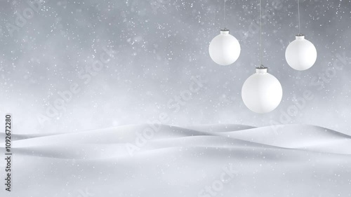 Beautiful snow bumbs with looping baubles and snowfall. Concept Christmas and New Year greeting card background.
 photo