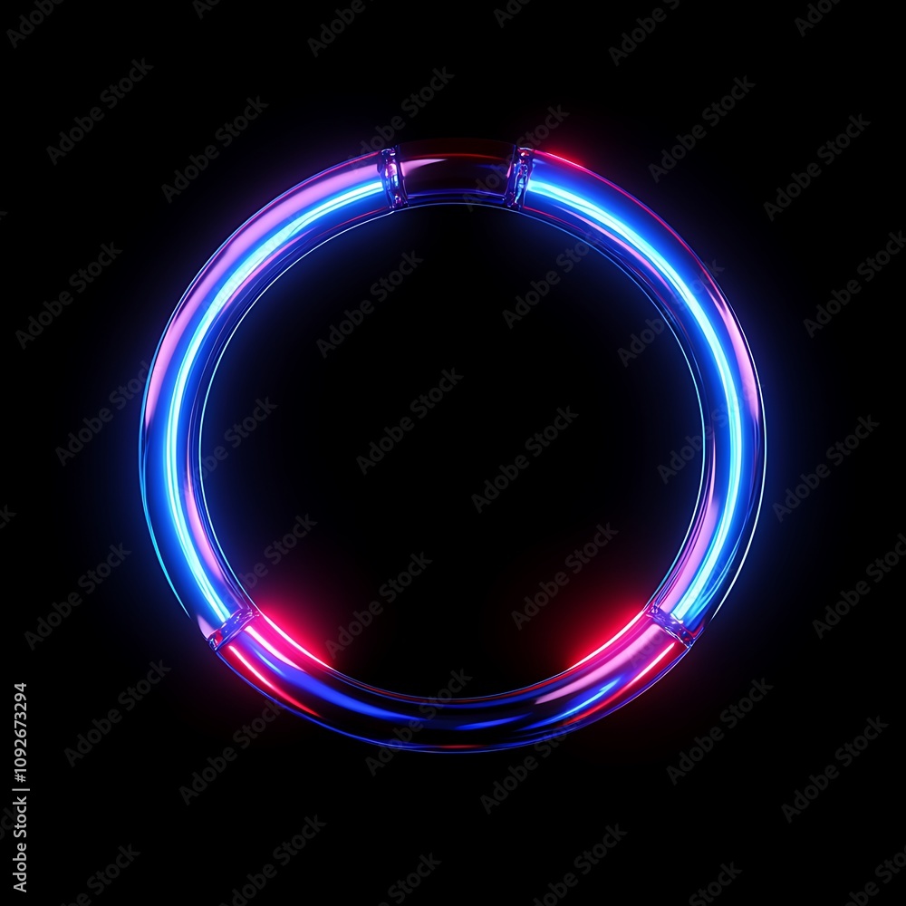 Obraz premium Illuminated Neon Circle on Black Background, Vibrant Colorful Light Display for Abstract Art, Nightlife Themes, and Modern Design Projects