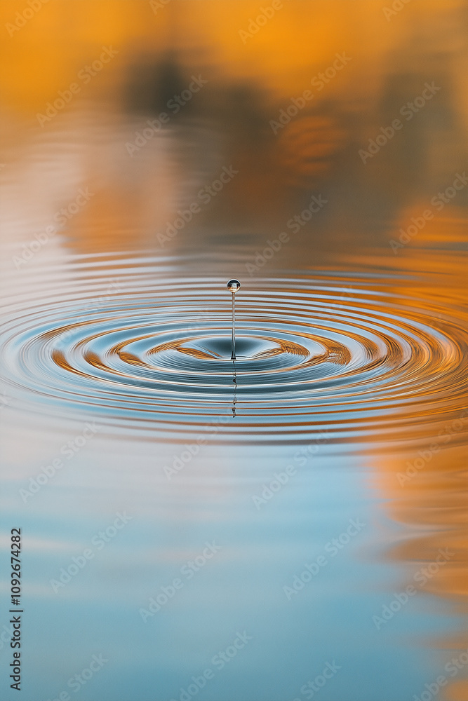 Serene Water Droplet Reflecting Sunset Colors Serene Water Droplet Reflecting Sunset Colors