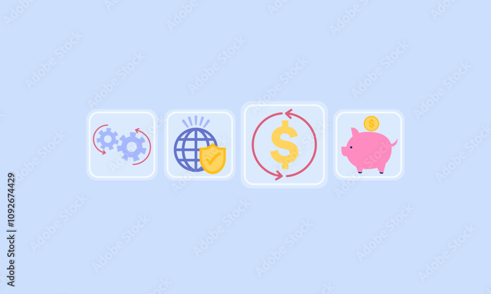 Fototapeta premium Financial Processes and Security Concept Icons