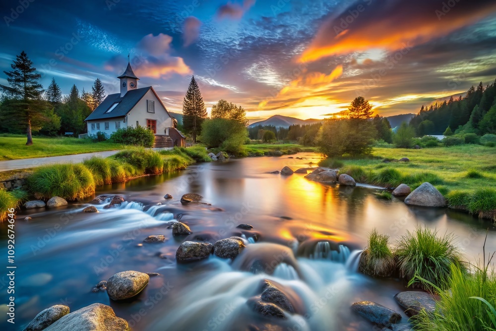 Fototapeta premium Long Exposure Photography Capturing the Essence of Divine Love and Spirituality with Soft Light and Serene Atmosphere Reflecting Jesus' Love in Nature and Landscapes