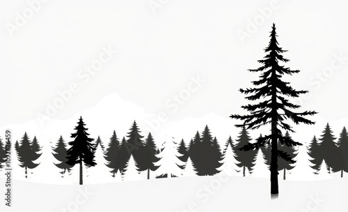 A forest and mountains in the foreground christmas tree silhouette Illustration 