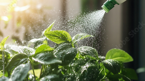植物に霧吹きを使って水やり