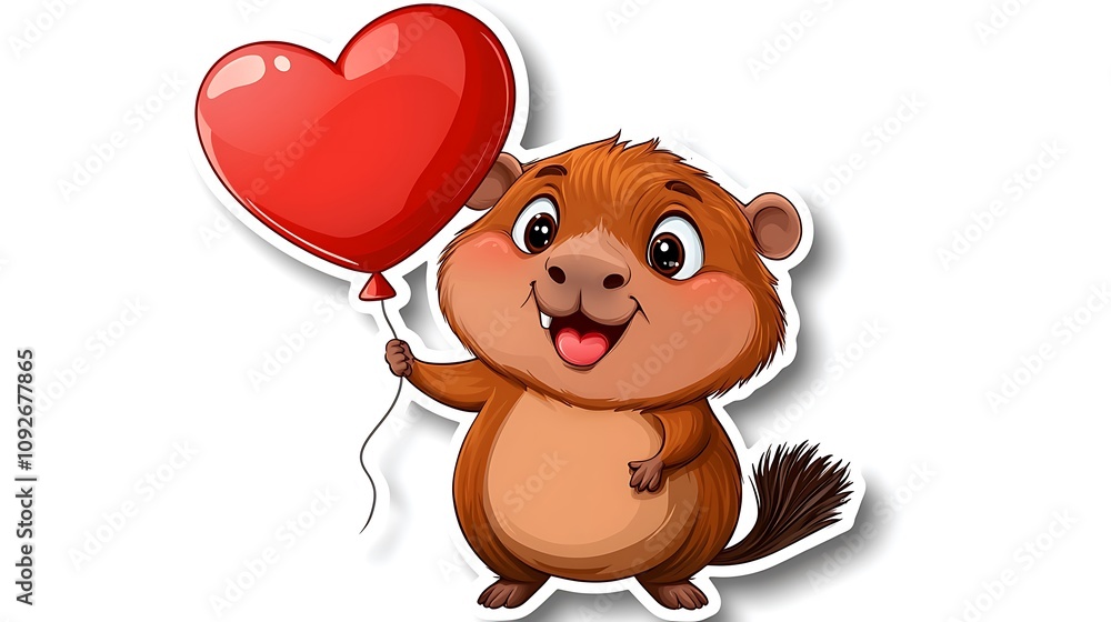 Fototapeta premium Cute Capybara with Heart Balloon for Valentine's Day