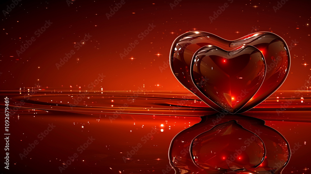 Romantic Shiny Red Heart with Reflections and Sparkles in Background Romantic Shiny Red Heart with Reflections and Sparkles in Background