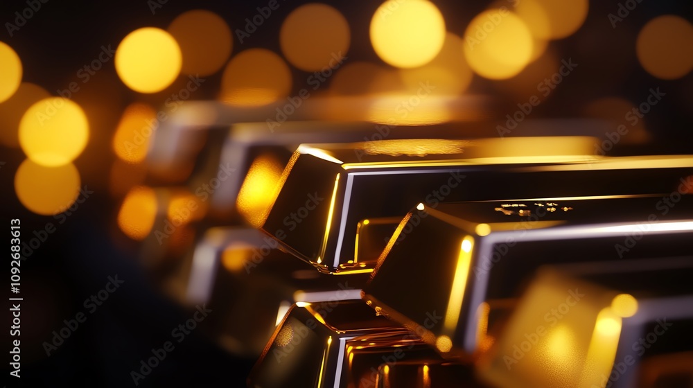 Shiny gold bars with bokeh background effects. Shiny gold bars with bokeh background effects.