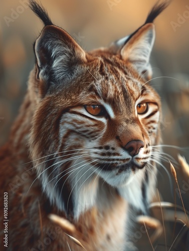 Wild Jungle Cat, Feline Predator, Close Up in Grassland