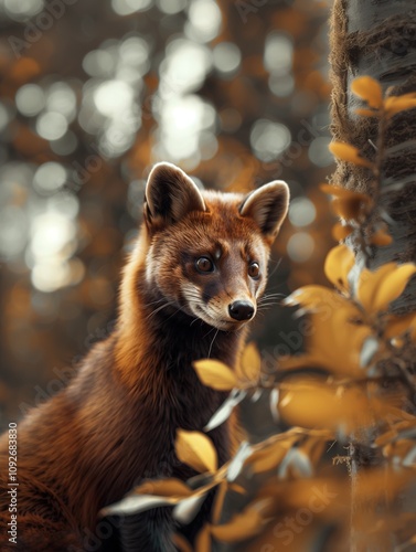 Close Up Portrait of Marten, Pine Marten, American Marten in Temperate Forest