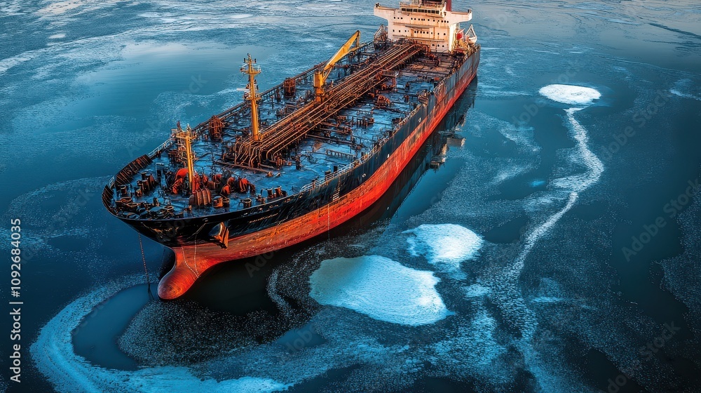 Oil Spill Management Concept, Aerial View of an Oil Skimmer Ship Collecting Surface Oil from a Body of Water in an Active Cleanup Operation Oil Spill Management Concept, Aerial View of an Oil Skimmer Ship Collecting Surface Oil from a Body of Water in an Active Cleanup Operation