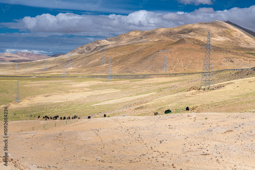 Sand dunes in a desert area of the Tibetan Plateau in Tibet Sand dunes in a desert area of the Tibetan Plateau in Tibet