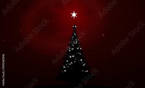 Glittering christmas tree silhouette against red starry sky christmas tree silhouette Illustration 