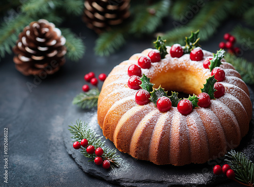 christmas cake with berries