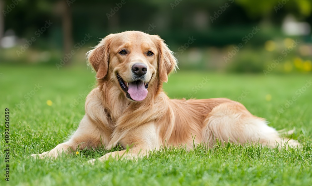 Happy dog playing on green grass, Generative AI Happy dog playing on green grass, Generative AI