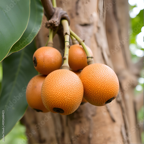 Close up of brown fruits on Sinojackia xylocarpa tree photo