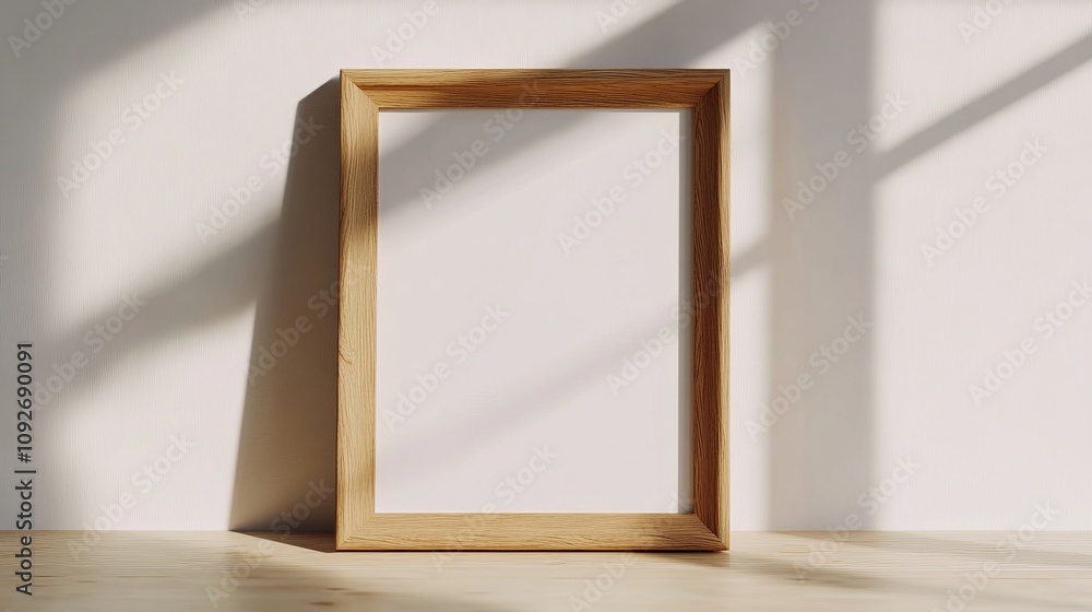 Elegant Wooden Frame Mockup on a White Wall - A Simple and Minimalist Interior Design Elegant Wooden Frame Mockup on a White Wall - A Simple and Minimalist Interior Design
