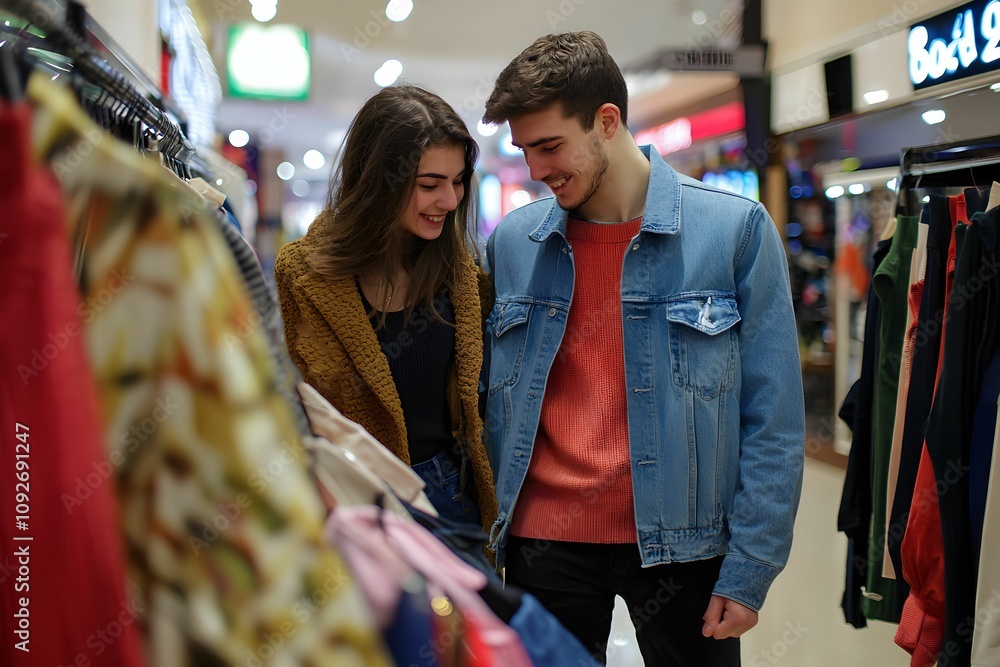 Young couple enjoying shopping together in a modern store Young couple enjoying shopping together in a modern store