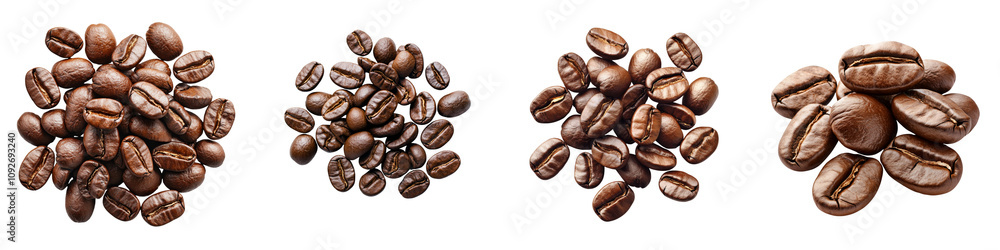 A collection of coffee beans arranged in clusters, showcasing their rich brown color and varied textures. A collection of coffee beans arranged in clusters, showcasing their rich brown color and varied textures.
