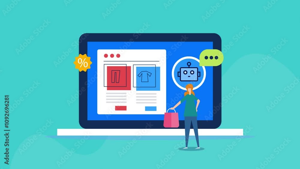 Product recommend engine, virtual bot suggest product based on customer need, artificial intelligence technology ecommerce business solution concept, video animation. Product recommend engine, virtual bot suggest product based on customer need, artificial intelligence technology ecommerce business solution concept, video animation.