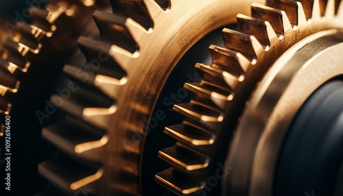 Close-up of interlocking bronze gears, showcasing intricate details and craftsmanship in mechanical engineering.