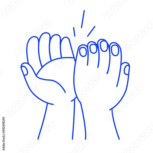 Vector simple linear illustration, hand poster, logo, print design template, hand drawn hands making high five, gesture in minimal modern art style