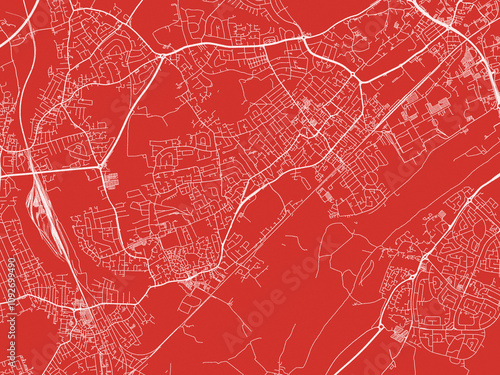 Christmas Map of Beeston, United Kingdom in Snowy White on Festive Red Background. photo